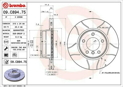 จานเบรคหน้า BREMBO MAX สำหรับ BMW Series 5 E60 E61 03-10 [2ชิ้น ซ้าย-ขวา]