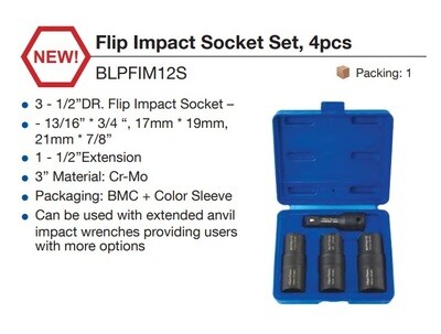 BluePoint ชุดลูกบ๊อกถอดล้อแบบ2ด้าน, 17-19, 3/4-13/16,
21-7/8Flip Impact Socket Set, 4pcs