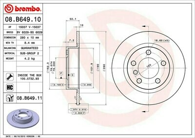 ผ้าเบรกหลัง BREMBOสำหรับ  Mini  R60 R61 คนัทรแ่ีมน 10->