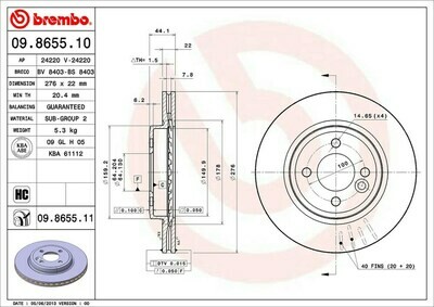 ผ้าเบรกหน้าBREMBOสำหรับ  Mini   R50 R53 วัน/คเูปอร์/S 01-06