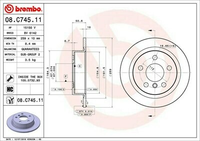 ผ้าเบรกหลัง BREMBOสำหรับ  Mini F56 F55 F57 14->