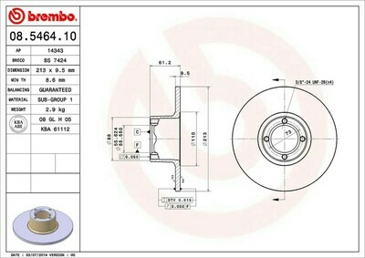 ผ้าเบรกหน้าBREMBOสำหรับ  Mini  Austin/ Rover Mini 82-01