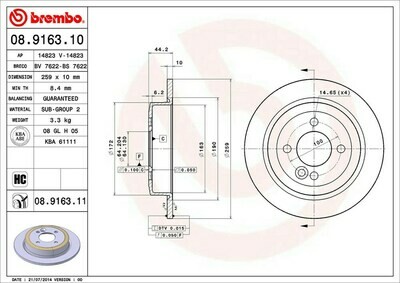 ผ้าเบรกหลัง BREMBOสำหรับ  Mini R50 R52 R53 วัน/คเูปอร/์S 01-06