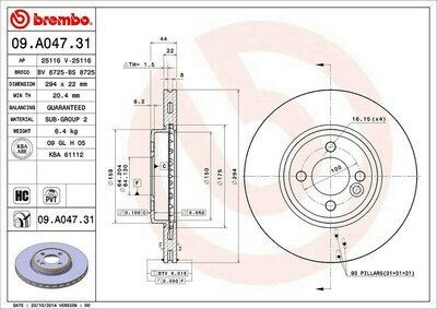 ผ้าเบรกหน้า BREMBOสำหรับ  Mini R55 R56 R57 S 06->