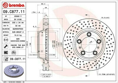 จานเบรกหน้า BREMBO สำหรับ PORSCHE  911 (996/997) 3.6 3.8 S 4S 03-05 F