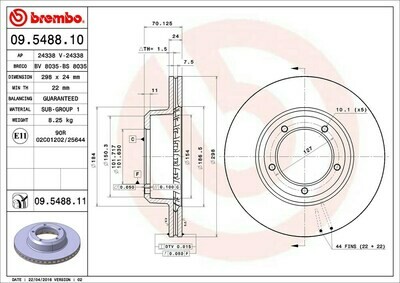 BREMBO จานเบรกหน้า  สำหรับ LAND ROVER Discovery I ปี90, Defender   [2ชิ้น ซ้าย-ขวา]