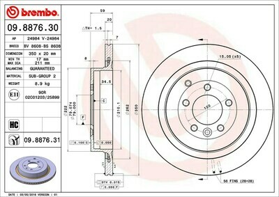 จานเบรกหลัง BREMBO สำหรับ  ROVER  Range Rover Sport ปี05 ล้อ18-19", Discovery IV