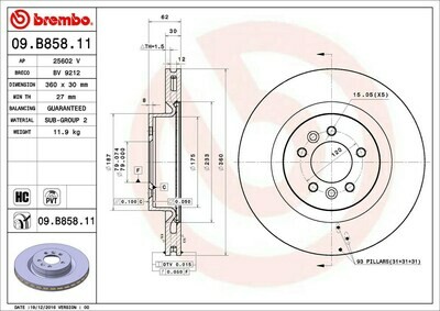 BREMBO จานเบรกหน้า  สำหรับ LAND ROVER Range Rover Sport ปี13, Discovery V ปี17   [2ชิ้น ซ้าย-ขวา]