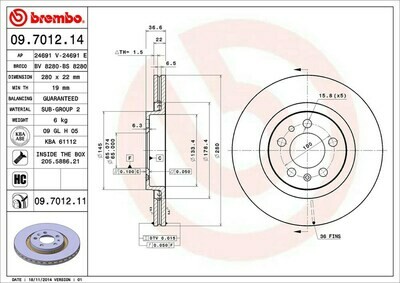 BREMBO จานเบรกหน้า  สำหรับ AUDI A3 ปี96, VW Beetle ปี98  [2ชิ้น ซ้าย-ขวา]