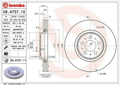 BREMBO จานเบรกหน้า  สำหรับ VOLVO S60 S80 XC70 17นิ้ว   [2ชิ้น ซ้าย-ขวา]
