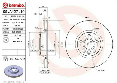 BREMBO จานเบรกหน้า  สำหรับ LAND ROVER Evoque ปี11, Freelander II 2.2 ปี07, VOLVO
S60II S80II V60   [2ชิ้น ซ้าย-ขวา]