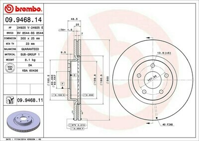 จานเบรกหน้า BREMBO  สำหรับ VOLVO S40 II V50 C30 F