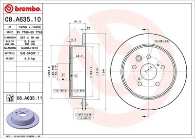 BREMBO จานเบรกหลัง สำหรับ LEXUS  IS250 ปี05-13, 250 300h ปี13 [2ชิ้น ซ้าย-ขวา]