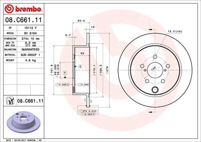 BREMBO จานเบรกหลัง สำหรับ SUBARU XV (GP/GT), Forester [2ชิ้น ซ้าย-ขวา]