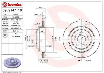 BREMBO จานเบรกหลัง สำหรับ SUBARU Impreza GC  [2ชิ้น ซ้าย-ขวา]