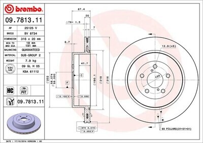 BREMBO จานเบรกหลัง สำหรับ SUBARU Impreza GD  [2ชิ้น ซ้าย-ขวา]