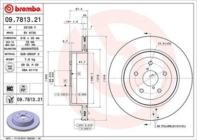 BREMBO จานเบรกหลัง สำหรับ SUBARU Impreza GD  [2ชิ้น ซ้าย-ขวา]