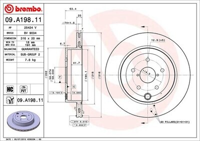 BREMBO จานเบรกหลัง สำหรับ SUBARU Impreza GR 2.5 STI  [2ชิ้น ซ้าย-ขวา]