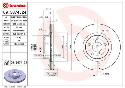 BREMBO จานเบรกหน้า สำหรับ SUBARU  Im Forester Legacy Outback BL BP  [2ชิ้น ซ้าย-ขวา]