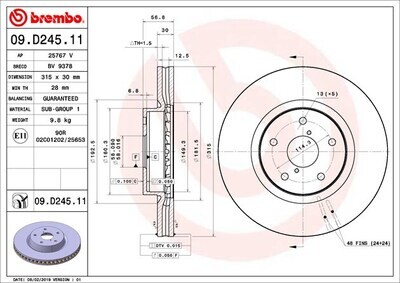 BREMBO จานเบรกหน้า สำหรับ SUBARU Levorg 1.6T,WRX VAG ปี15,Outback (BS) ปี14 [2ชิ้น ซ้าย-ขวา]