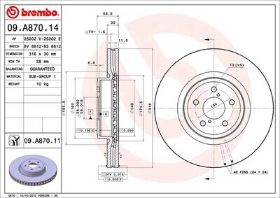 BREMBO จานเบรกหน้า สำหรับ SUBARU Forester XT (SJ) 2.0T  [2ชิ้น ซ้าย-ขวา]