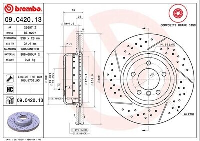 BREMBO จานเบรกหน้า สำหรับ BMW 3 (E90) 1 (E87) เจาะรู/เซาะร่อง  [2ชิ้น ซ้าย-ขวา]