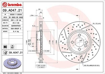 BREMBO จานเบรกหน้า สำหรับ MINI R55 R56 R58 R59 รูน็อตใหญ่/เจาะรู  [2ชิ้น ซ้าย-ขวา]