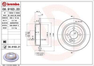 BREMBO จานเบรกหลัง สำหรับ MINI R50-53 R55-56 R58-59 รูน๊อตใหญ่  [2ชิ้น ซ้าย-ขวา]