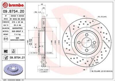 BREMBO จานเบรกหน้า สำหรับ MINI R55 R56 R58 R59 เจาะรู   [2ชิ้น ซ้าย-ขวา]