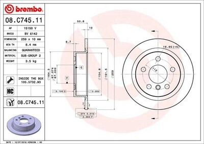 BREMBO จานเบรกหลัง สำหรับ MINI F55 F56 F57  [2ชิ้น ซ้าย-ขวา]