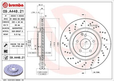 BREMBO จานเบรกหน้า สำหรับ BENZ  W203 C C209 R171 เจาะรู [2ชิ้น ซ้าย-ขวา]