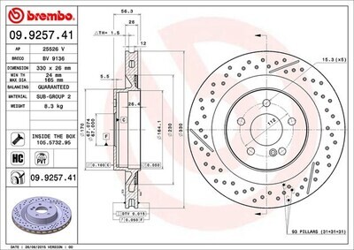 BREMBO จานเบรกหน้า สำหรับ BENZ  C209 63AMG R171 55AMG เจาะร ู[2ชิ้น ซ้าย-ขวา]