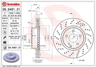 BREMBO จานเบรกหน้า สำหรับ BENZ  R230 SL350 เจาะรู  [2ชิ้น ซ้าย-ขวา]
