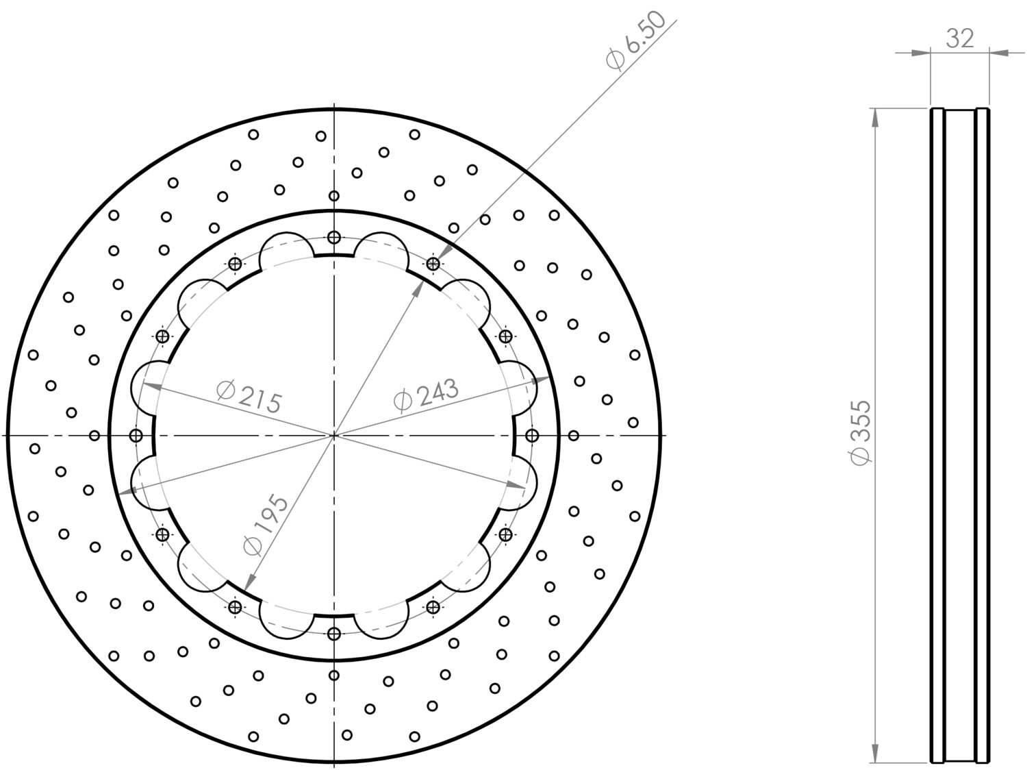EZจานเบรกHighCarbonขนาด355หนา32 EZ005