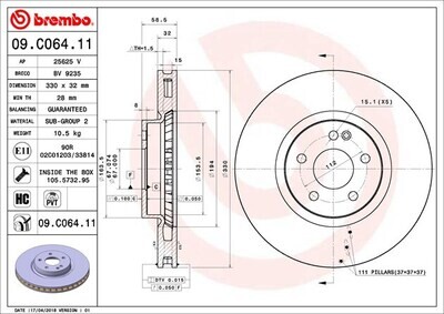 BREMBO จานเบรกหน้า  สำหรับ BENZ Vito V-Class W447 ปี14  [2ชิ้น ซ้าย-ขวา]