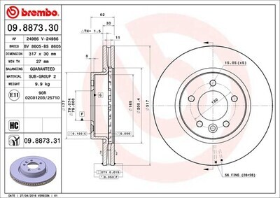 BREMBO จานเบรกหน้า  สำหรับ LAND ROVER Discovery III 2.7 ปี05  [2ชิ้น ซ้าย-ขวา]
