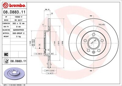 BREMBO จานเบรกหลัง  สำหรับ VOLVO XC40 T4 T5 [2ชิ้น ซ้าย-ขวา]