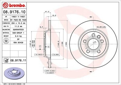 BREMBO จานเบรกหลัง  สำหรับ VW Caravelle T4 V6 ปี00 [2ชิ้น ซ้าย-ขวา]