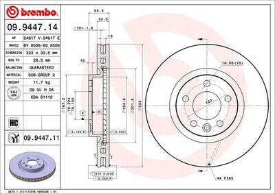 BREMBO จานเบรกหน้า  สำหรับ VW Caravelle T5 V6 17นิ้ว [2ชิ้น ซ้าย-ขวา]