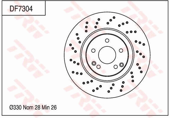 TRW จานเบรกหน้า สำหรับ BENZ  R171 SLK 350 W203 C200, C220 CDI / C230 KOMPRESSOR (จานมีรู) ปี 00-06 [2ชิ้น ซ้าย-ขวา]