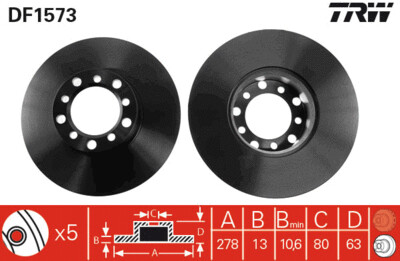 TRW จานเบรกหน้า สำหรับ BENZ  W123 230E ปี 76-79 [2ชิ้น ซ้าย-ขวา]