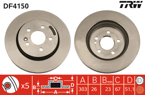 TRW จานเบรกหน้า สำหรับ BENZ W163 ML270 CDI, ML320  ปี 00-05 [2ชิ้น ซ้าย-ขวา]