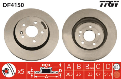 TRW จานเบรกหน้า สำหรับ BENZ W163 ML270 CDI, ML320  ปี 00-05 [2ชิ้น ซ้าย-ขวา]