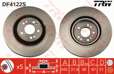 TRW จานเบรกหน้า สำหรับ BENZ W163 ML350 SUV ปี 02-05 [2ชิ้น ซ้าย-ขวา]