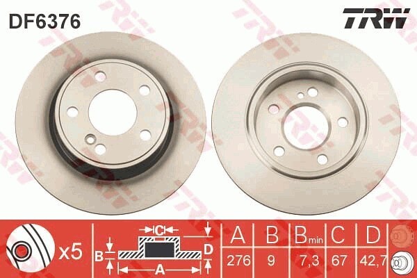 TRW จานเบรกหลัง สำหรับ BENZ W176 A170 A200 A250 ปี 11 [2ชิ้น ซ้าย-ขวา]