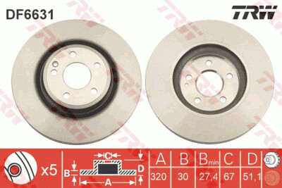 TRW จานเบรกหน้า สำหรับ BENZ 156 GLA250, CLA250 (C117), A250 (W176)  ปี13 [2ชิ้น ซ้าย-ขวา]