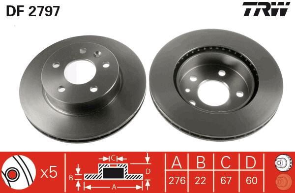 TRW จานเบรกหน้า สำหรับ BENZ MB VITO W638 ปี 96-03 [2ชิ้น ซ้าย-ขวา]