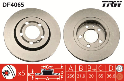 TRW จานเบรกหลัง สำหรับ AUDI TT 2.0 TFSI ปี 06 [2ชิ้น ซ้าย-ขวา]