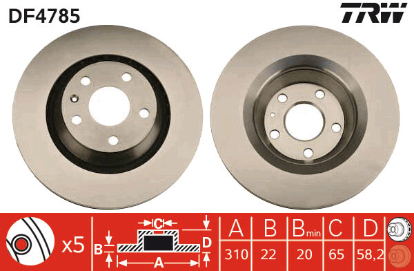 TRW จานเบรกหลัง สำหรับ AUDI TT 2.0 TFSI ปี 06 [2ชิ้น ซ้าย-ขวา]