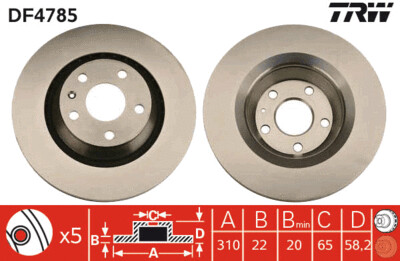 TRW จานเบรกหลัง สำหรับ AUDI TT 2.0 TFSI ปี 06 [2ชิ้น ซ้าย-ขวา]